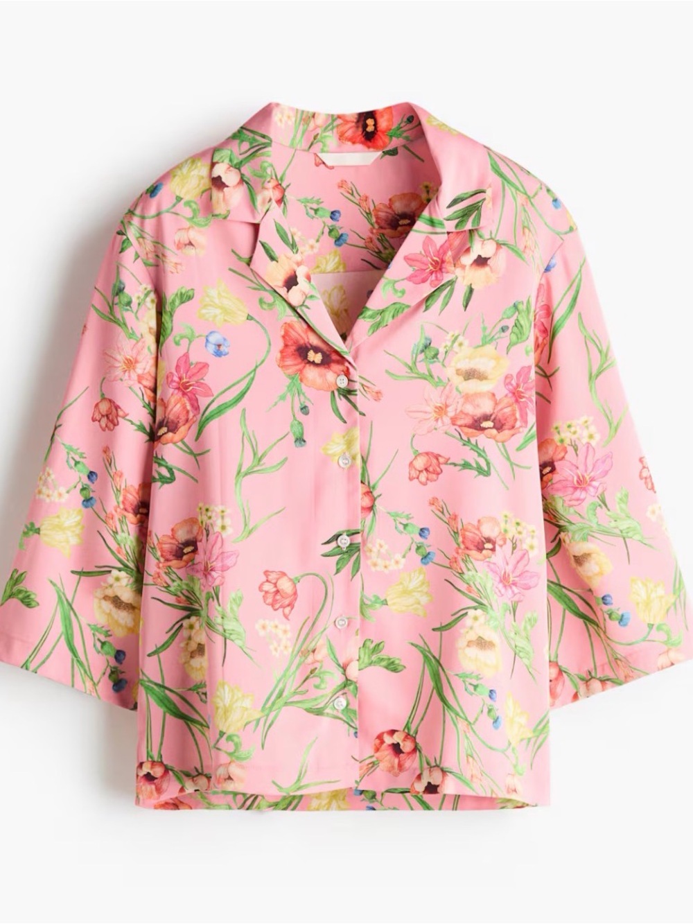 H&M Pattered Resort Top Pink multicolor floral buttons XXL NWT